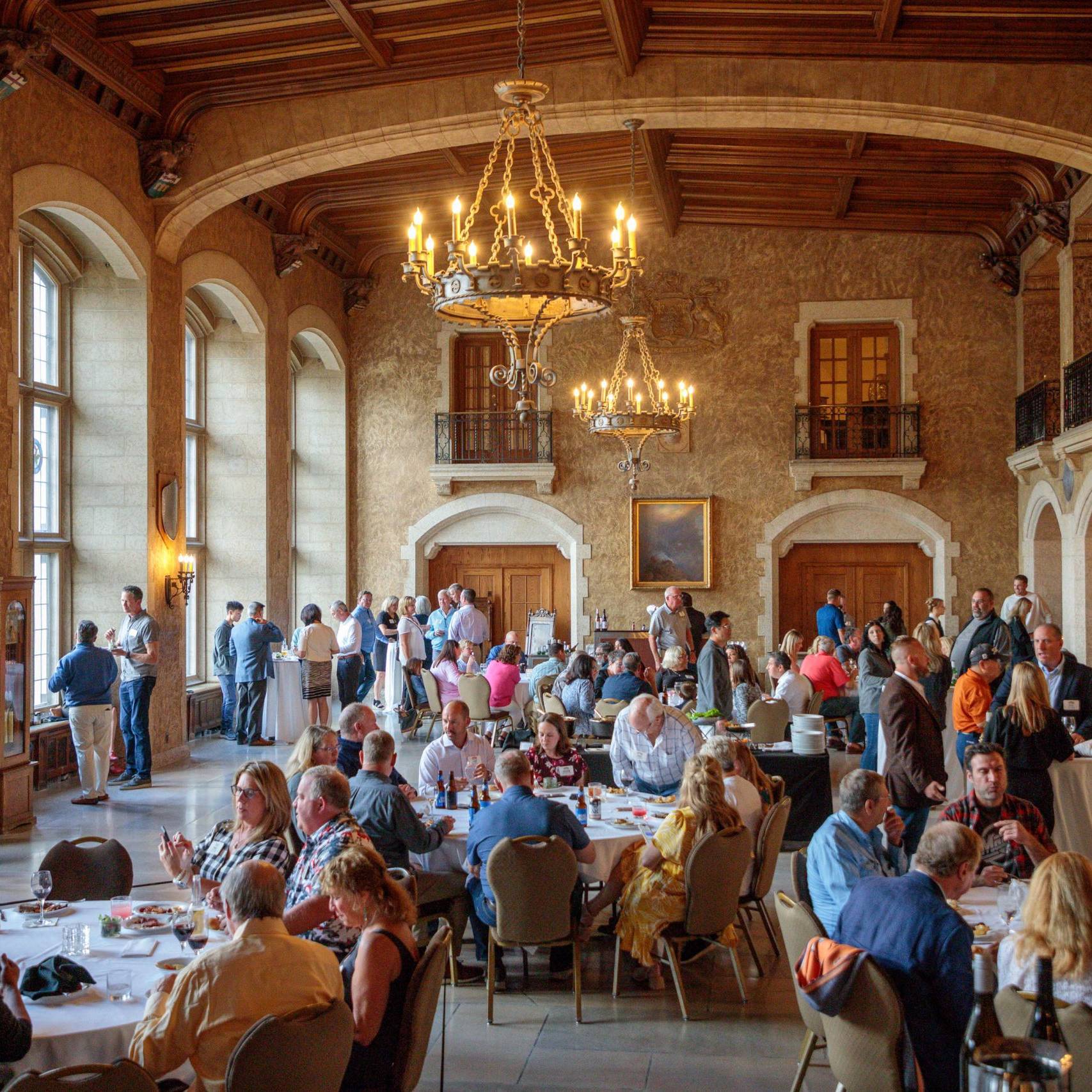 small crowds at different tables